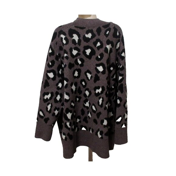 A New Day Sweater Plus Size 3X Purple Leopard Print V-Neck Knit Top Long Sleeves - Picture 5 of 10